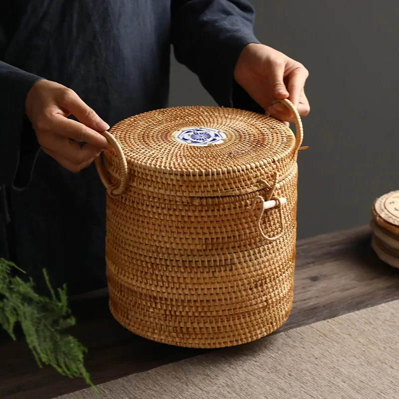 Food Snacks That Are Green - Ręcznie tkany rattanowy pojemnik na herbatę