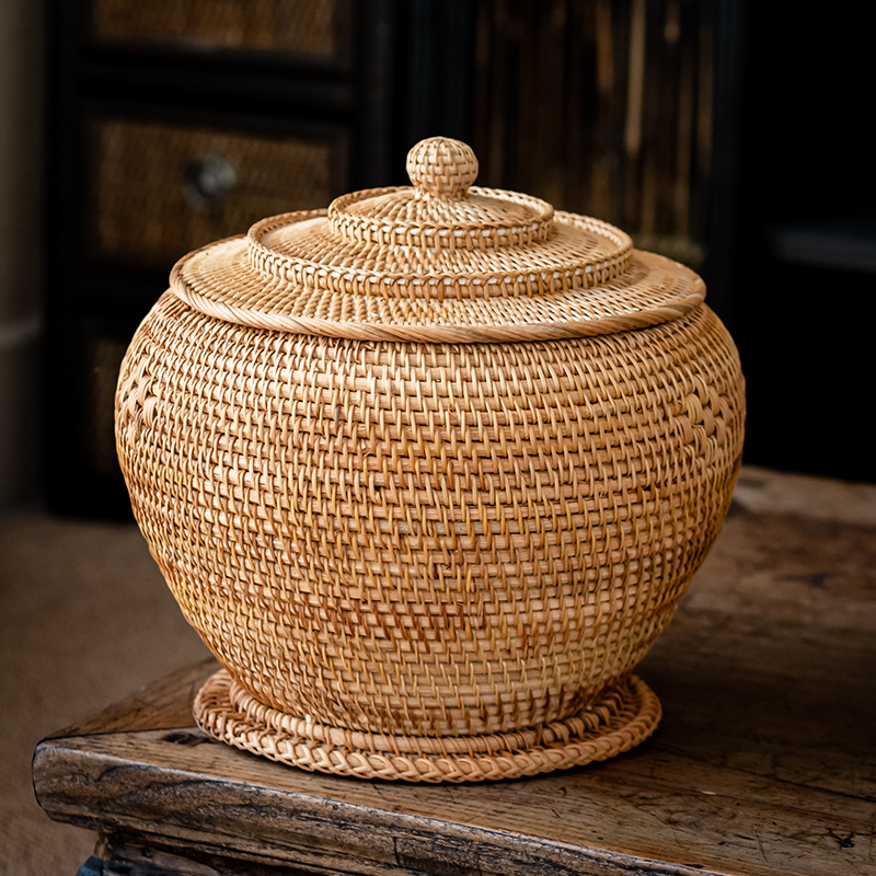 Food Snacks That Are Green - Handwoven Rattan pudełko na herbatę z