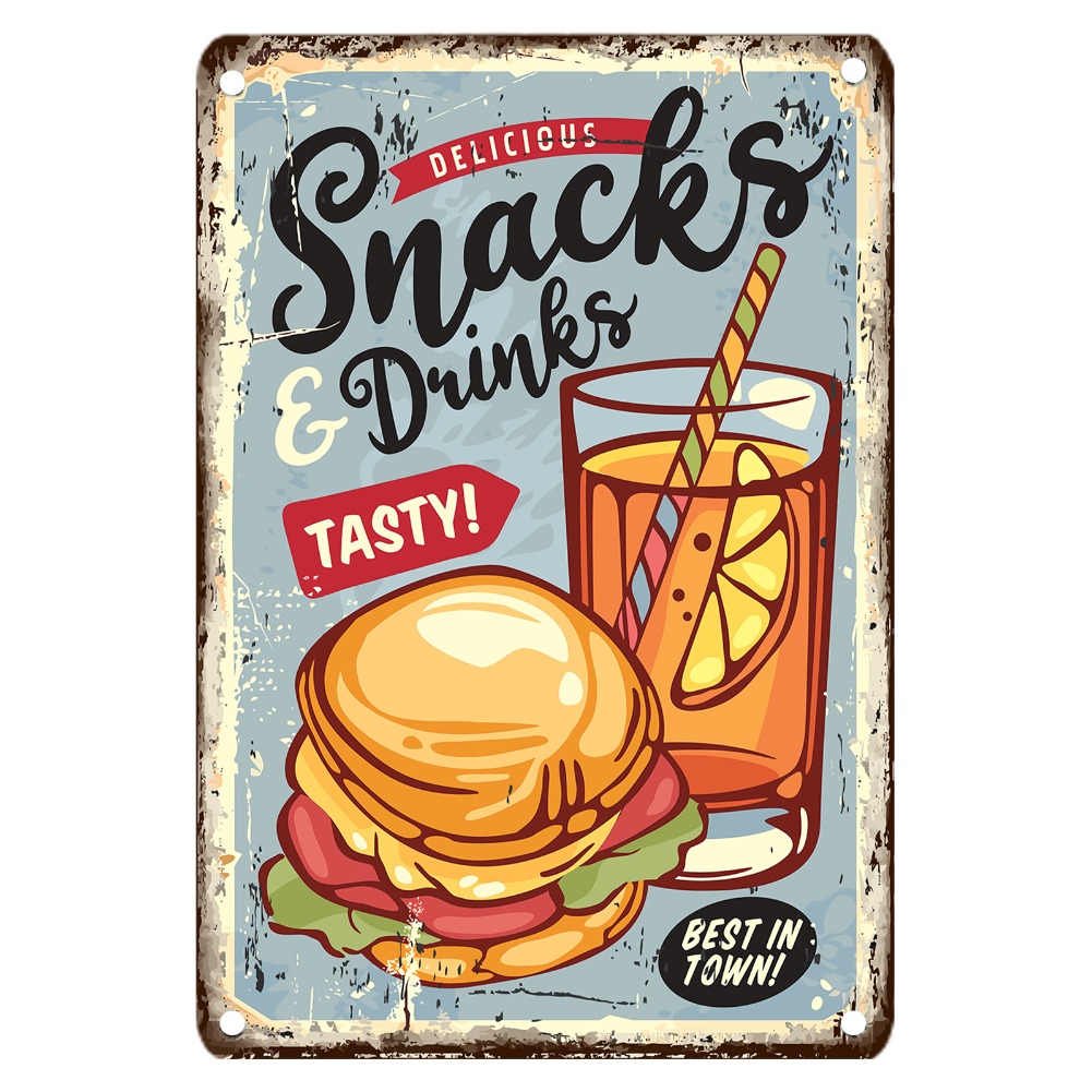 Metalowy szyld w stylu vintage – Food Snacks Drinks recenzja i cena